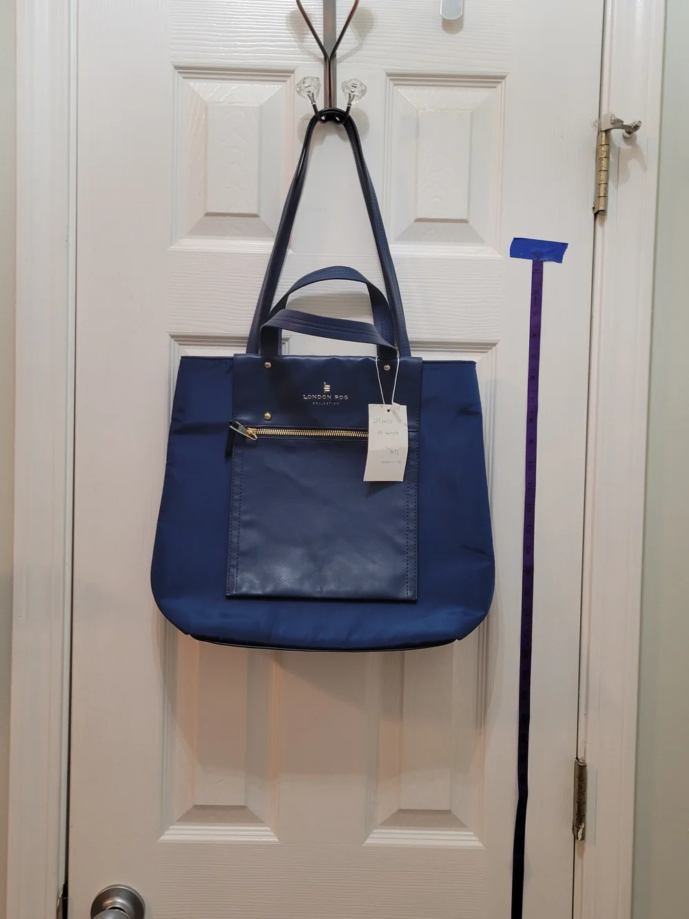 London Fog Navy Tote Bag with Front Zip Pocket